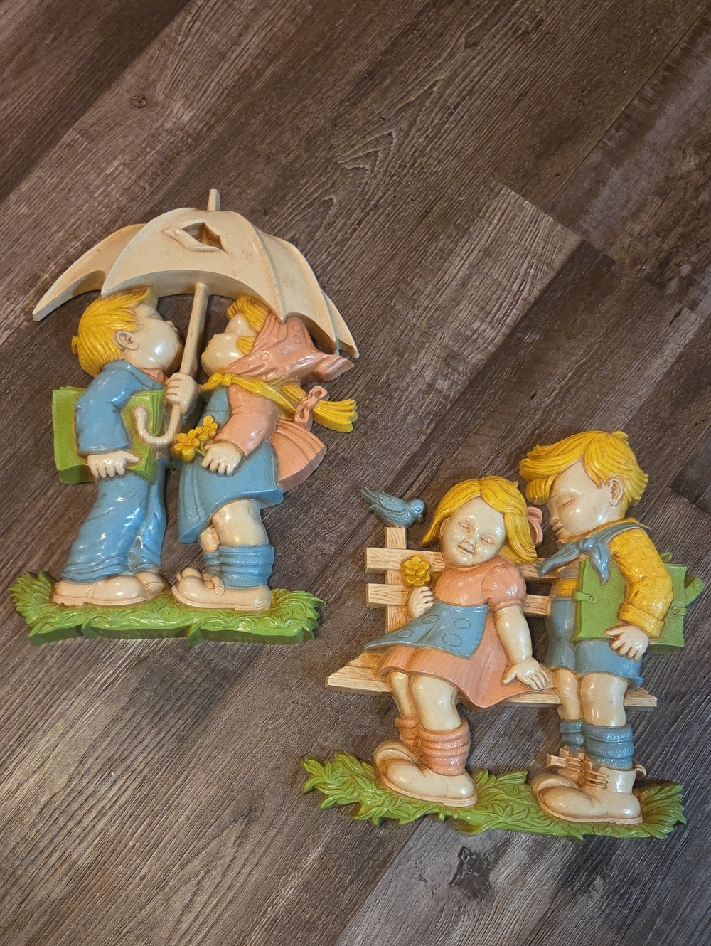Vintage Set of 2 Homco Plastic Wall Decor Hanging Boy and Girl #7494 USA